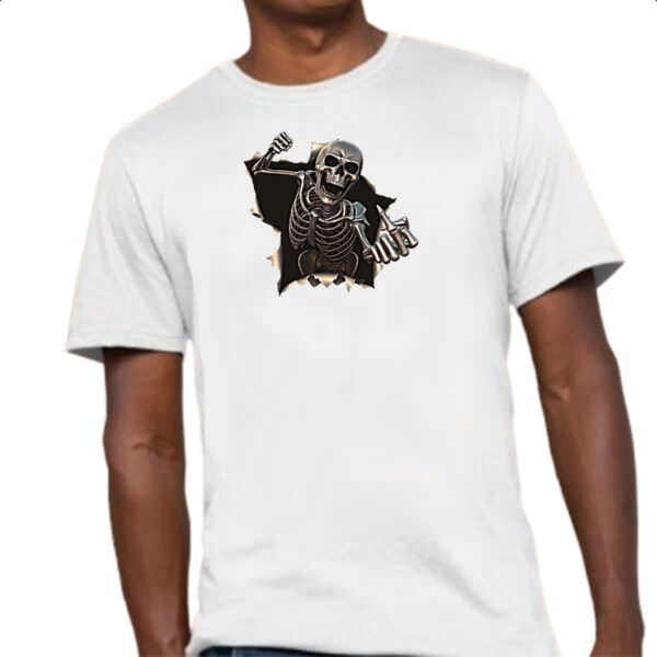 Camiseta Unissex Caveira mal educada rasgando camisa - Imagem 4