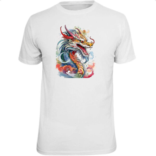 Camiseta Unissex Dragao chines Watercolor Arte