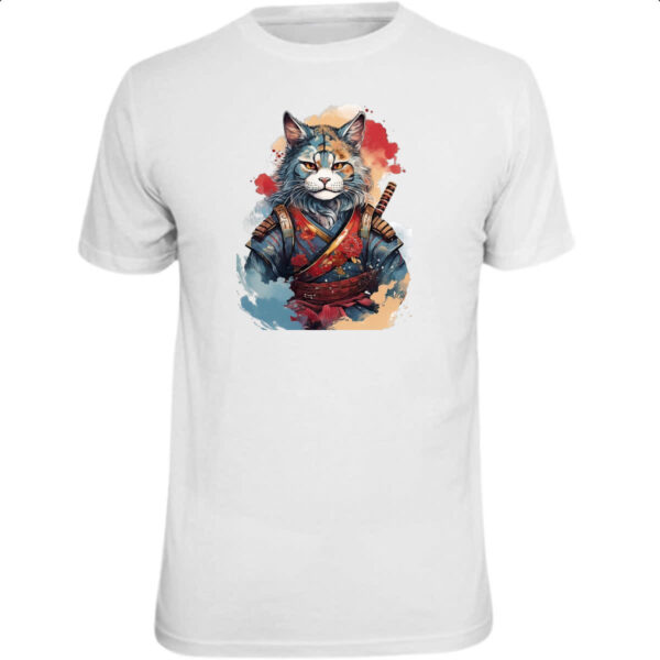 Camiseta Unissex Gato samurai Watercolor Arte