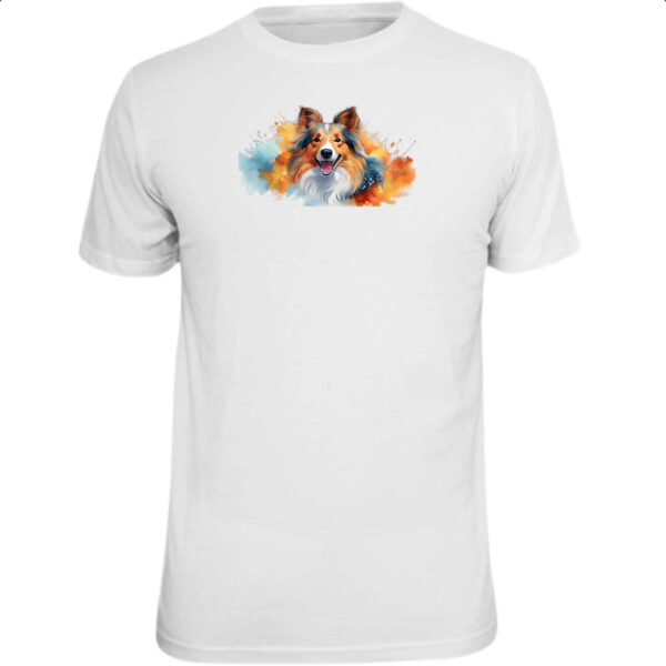 Camiseta Unissex Pastor-de-shetland Watercolor Arte