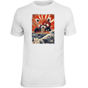 Camiseta Unissex Panda vermelho comendo Lamen