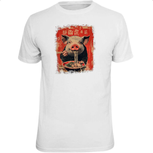 Camiseta Unissex Porco comendo Lamen