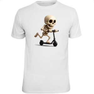 Camiseta Unissex Caveira Cute andando de patinete