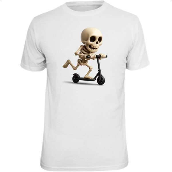 Camiseta Unissex Caveira Cute andando de patinete