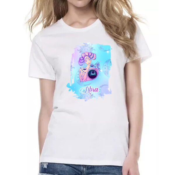 Camiseta Baby Look Libra fundo zodiacal - Imagem 2