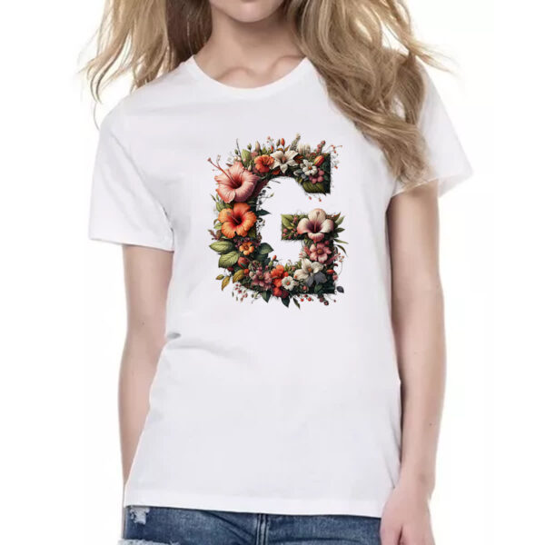 Camiseta Baby Look Alfabeto Floral Letra G - Imagem 2