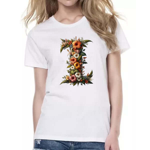 Camiseta Baby Look Alfabeto Floral Letra I - Imagem 2