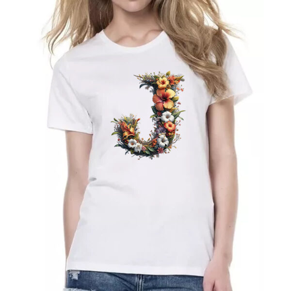 Camiseta Baby Look Alfabeto Floral Letra J - Imagem 2
