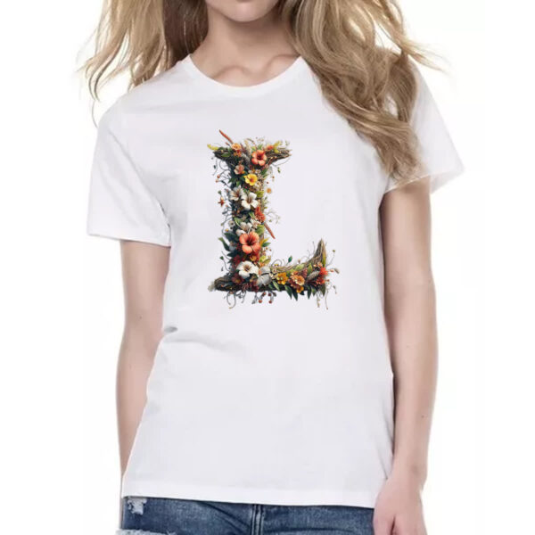 Camiseta Baby Look Alfabeto Floral Letra L - Imagem 2