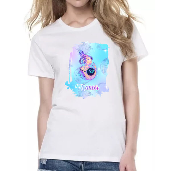 Camiseta Baby Look Cancer fundo zodiacal - Imagem 2