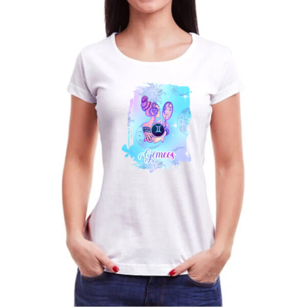 Camiseta Baby Look Gemeos fundo zodiacal - Imagem 3