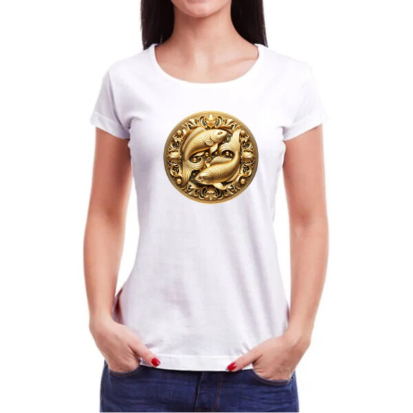 Camiseta Baby Look Signo de Peixes moeda de ouro - Imagem 3