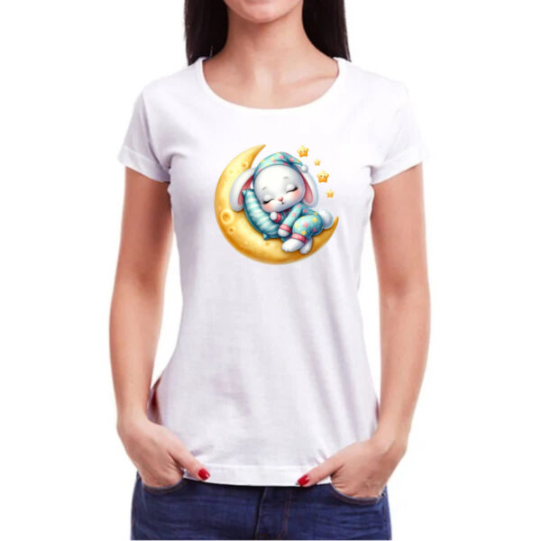 Camiseta Baby Look Cute Coelho dormindo na Lua - Imagem 3
