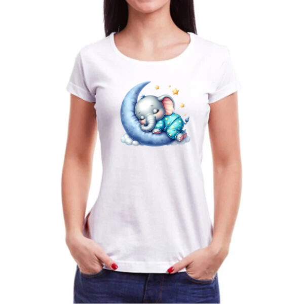 Camiseta Baby Look Cute Elefante dormindo na Lua - Imagem 3