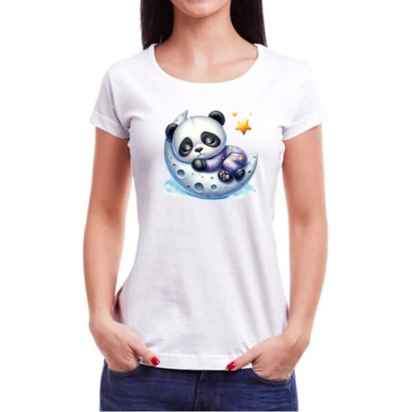 Camiseta Baby Look Cute Panda dormindo na Lua - Imagem 3
