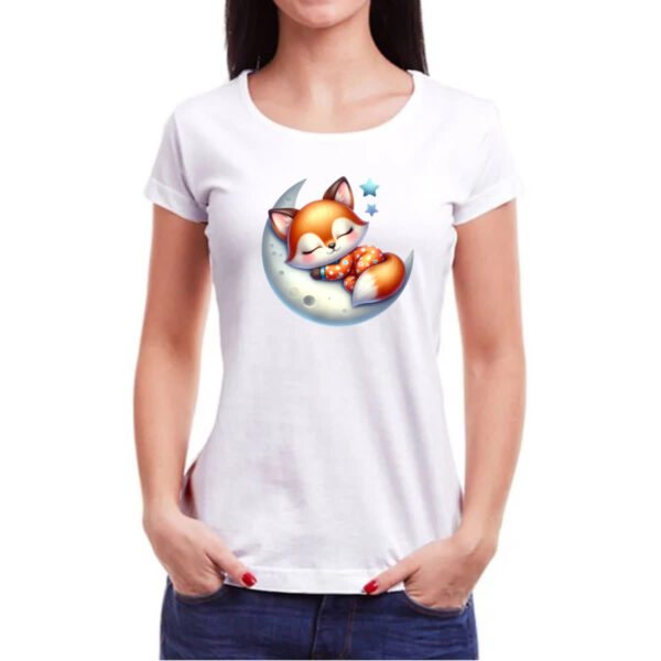 Camiseta Baby Look Cute Raposa dormindo na Lua - Imagem 3