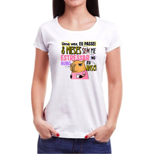 Camiseta Baby Look Capivara Sem estressar rosa - Imagem 3