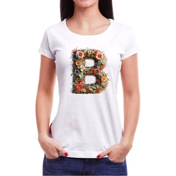 Camiseta Baby Look Alfabeto Floral Letra B - Imagem 3