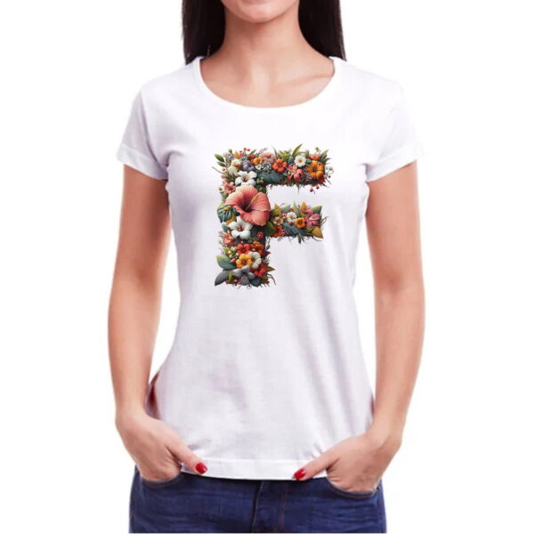 Camiseta Baby Look Alfabeto Floral Letra F - Imagem 3
