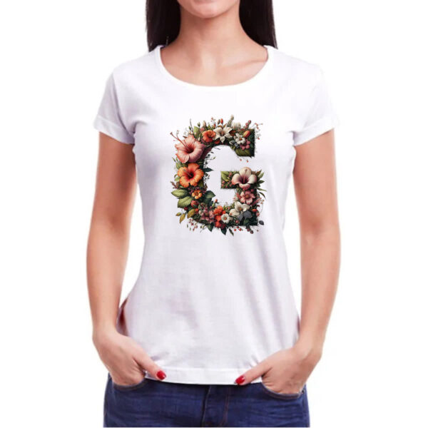 Camiseta Baby Look Alfabeto Floral Letra G - Imagem 3