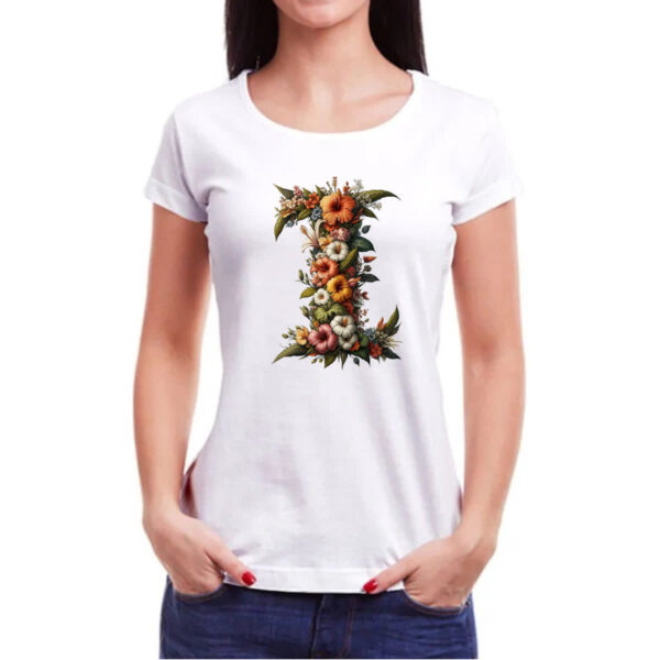 Camiseta Baby Look Alfabeto Floral Letra I - Imagem 3