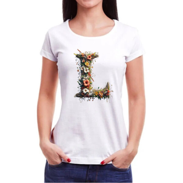 Camiseta Baby Look Alfabeto Floral Letra L - Imagem 3