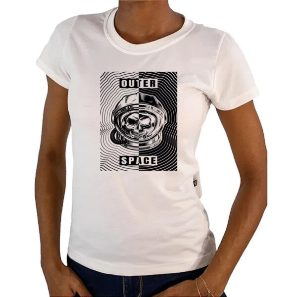 Camiseta Baby Look Caveira Atronauta Outer Space - Imagem 4
