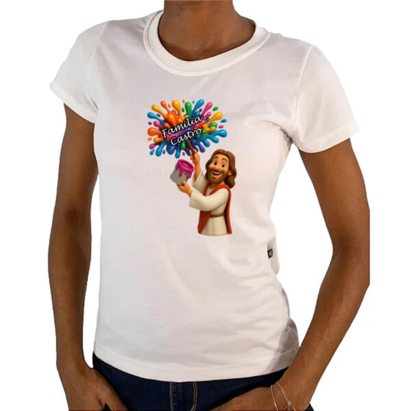 Camiseta Baby Look Jesus Escrevendo Familia Castro - Imagem 4