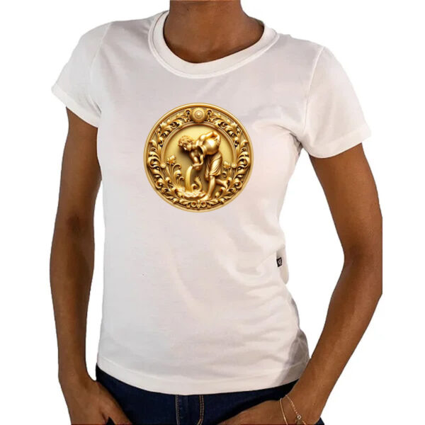 Camiseta Baby Look Signo de Aquario moeda de ouro - Imagem 4