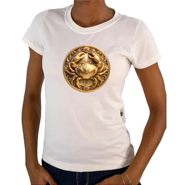 Camiseta Baby Look Signo de Cancer moeda de ouro - Imagem 4