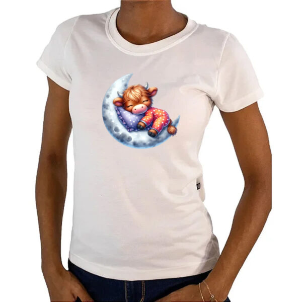 Camiseta Baby Look Cute Bufalo dormindo na Lua - Imagem 4