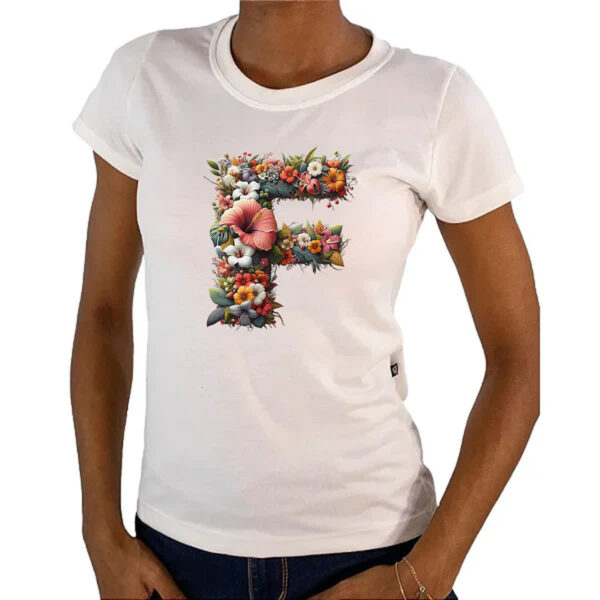 Camiseta Baby Look Alfabeto Floral Letra F - Imagem 4