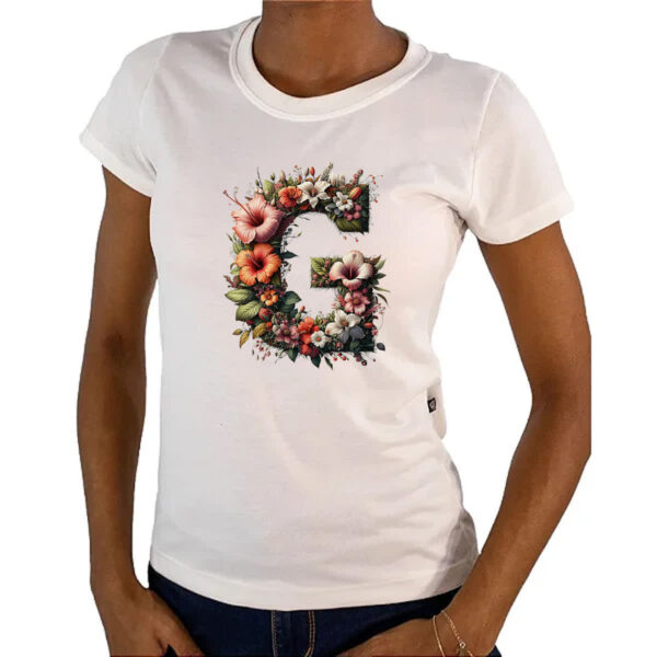 Camiseta Baby Look Alfabeto Floral Letra G - Imagem 4