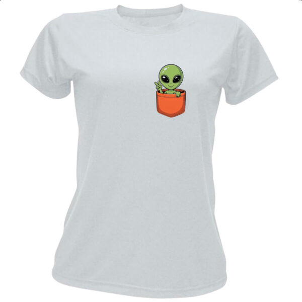 Camiseta Baby Look Alien no bolso laranja
