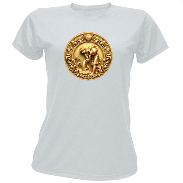 Camiseta Baby Look Signo de Aquario moeda de ouro