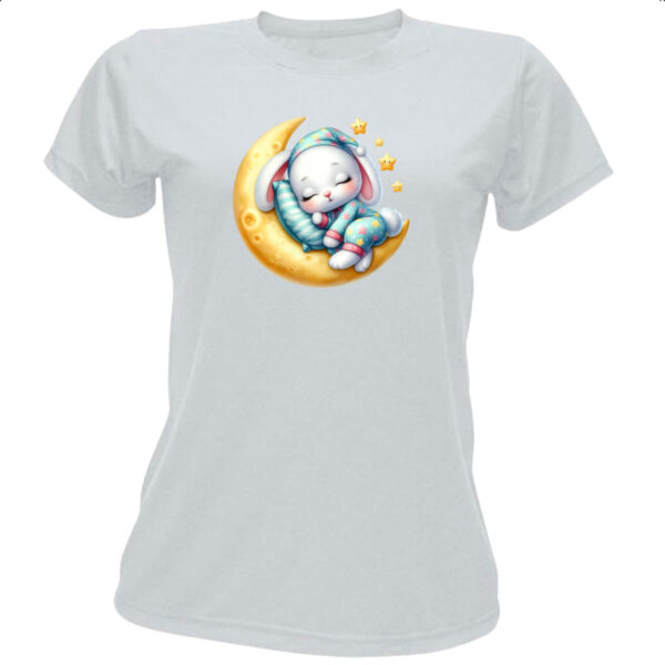 Camiseta Baby Look Cute Coelho dormindo na Lua