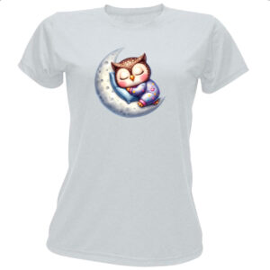 Camiseta Baby Look Cute Coruja dormindo na Lua