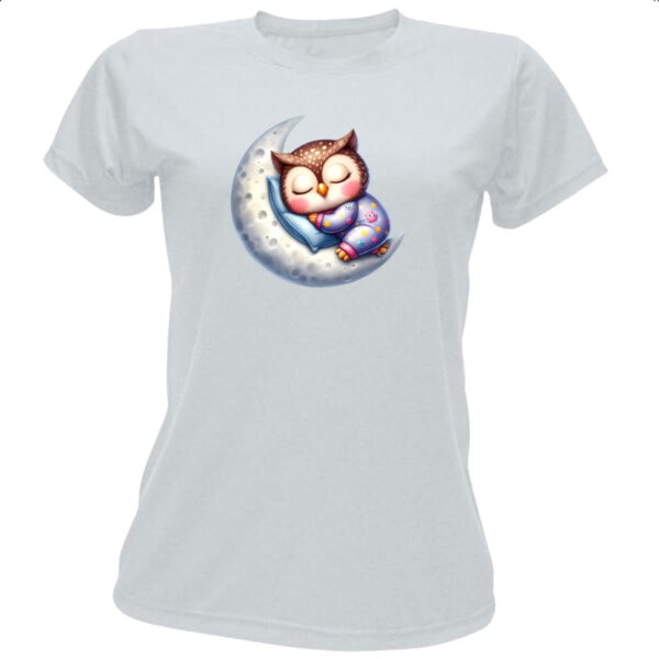 Camiseta Baby Look Cute Coruja dormindo na Lua