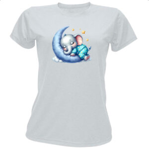 Camiseta Baby Look Cute Elefante dormindo na Lua