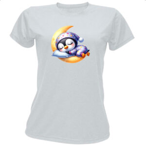 Camiseta Baby Look Cute Pinguim dormindo na Lua