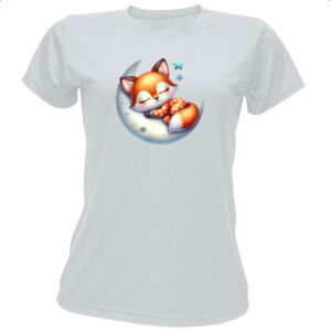 Camiseta Baby Look Cute Raposa dormindo na Lua