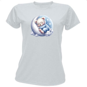 Camiseta Baby Look Cute Urso Polar dormindo na Lua