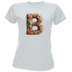 Camiseta Baby Look Alfabeto Floral Letra B