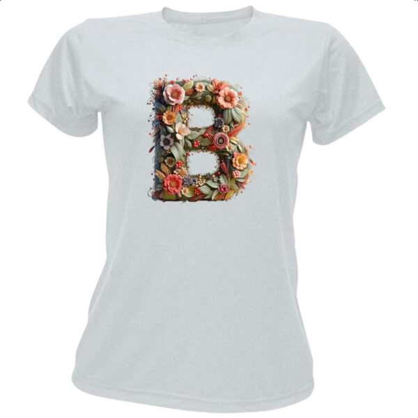 Camiseta Baby Look Alfabeto Floral Letra B