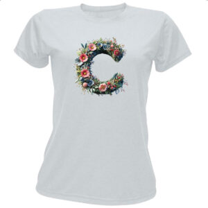 Camiseta Baby Look Alfabeto Floral Letra C