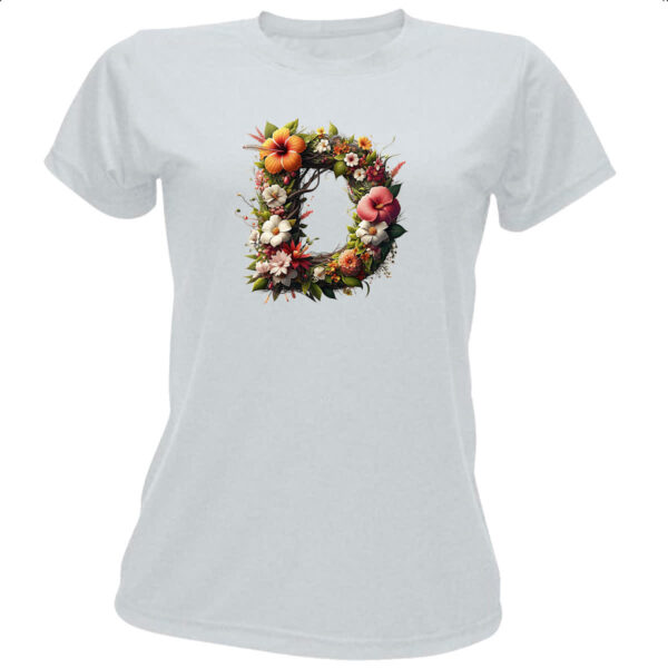 Camiseta Baby Look Alfabeto Floral Letra D