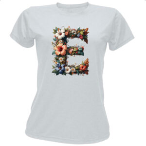 Camiseta Baby Look Alfabeto Floral Letra E