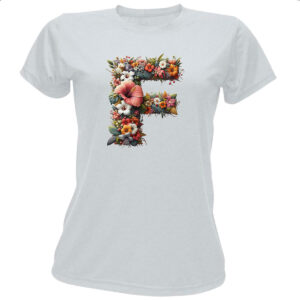 Camiseta Baby Look Alfabeto Floral Letra F