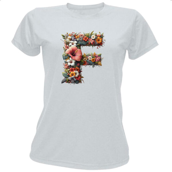 Camiseta Baby Look Alfabeto Floral Letra F