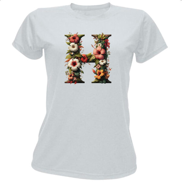 Camiseta Baby Look Alfabeto Floral Letra H
